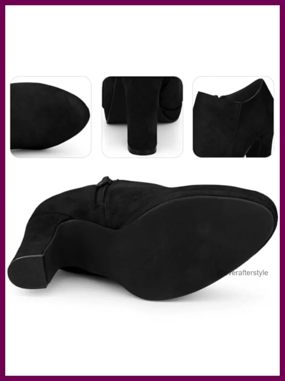 Round Toe Platform Block Heel Ankle Booties, Faux Suede, Side Zip